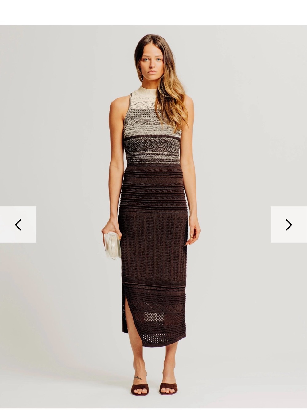 Torn by Ronny Kobo Amber dress Crochet Knit Maxi lined